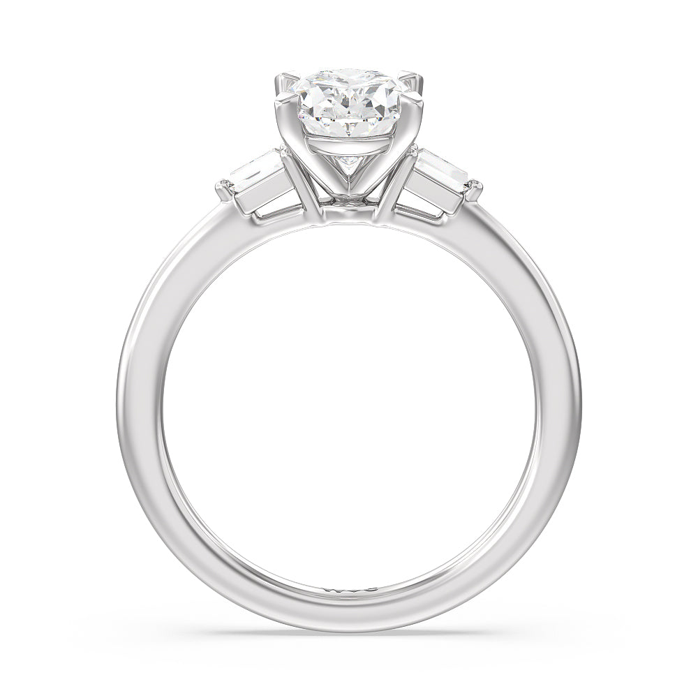 Baguette Side Stone Engagement Ring with Oval Cut Diamond in 14KT Platinum view 2
