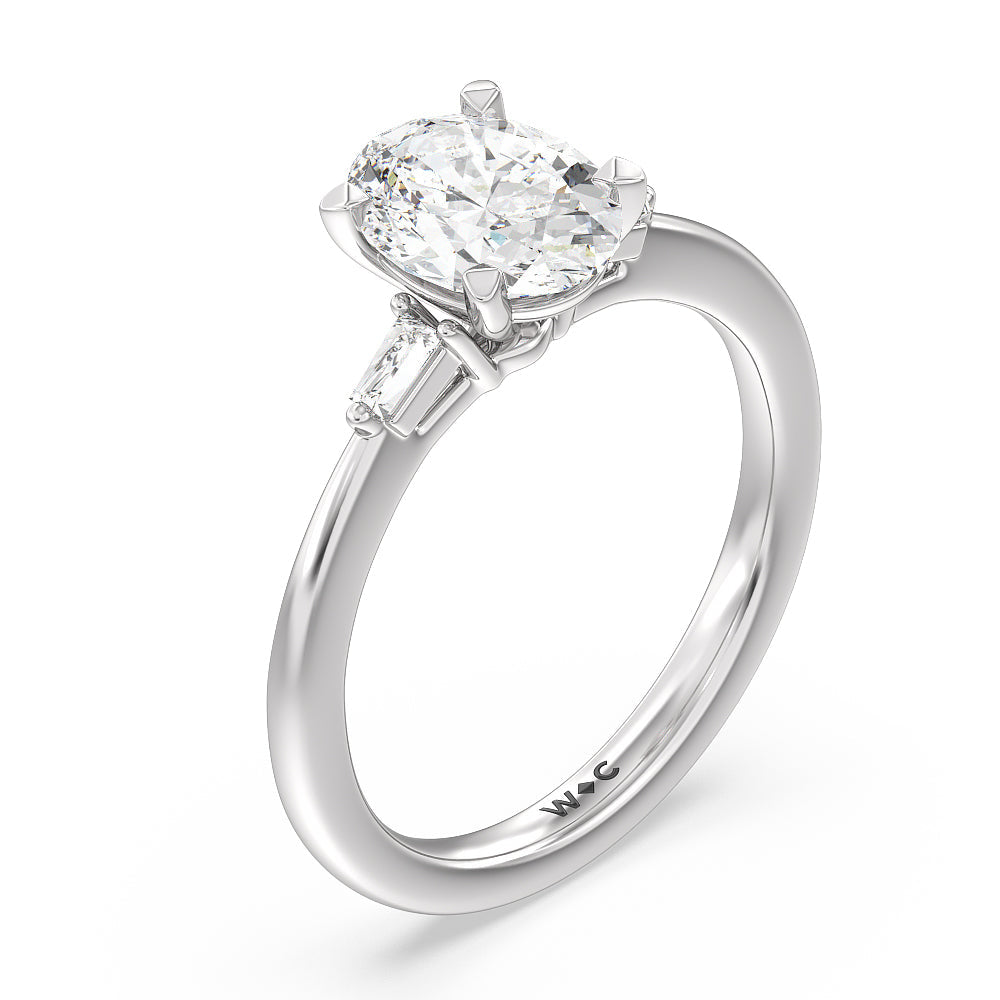 Baguette Side Stone Engagement Ring with Oval Cut Diamond in 14KT Platinum view 3
