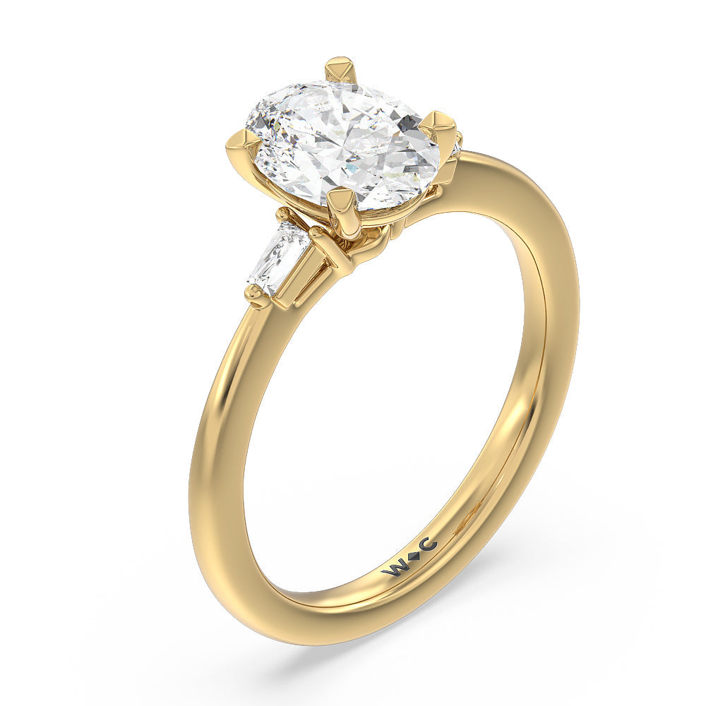 Baguette Side Stone Engagement Ring with Oval Cut Diamond in 14KT Yellow Gold view 3
