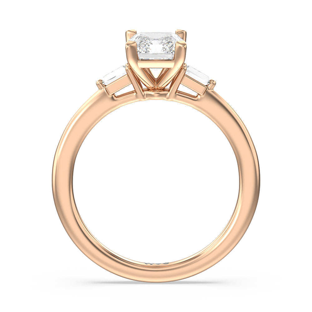 Baguette Side Stone Engagement Ring with Radiant Cut Diamond in 14KT Rose Gold view 2
