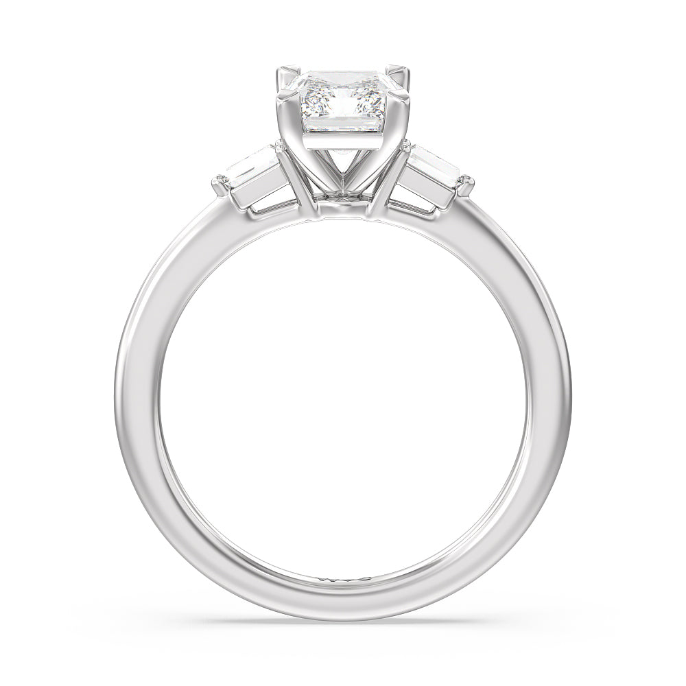 Baguette Side Stone Engagement Ring with Radiant Cut Diamond in 14KT Platinum view 2
