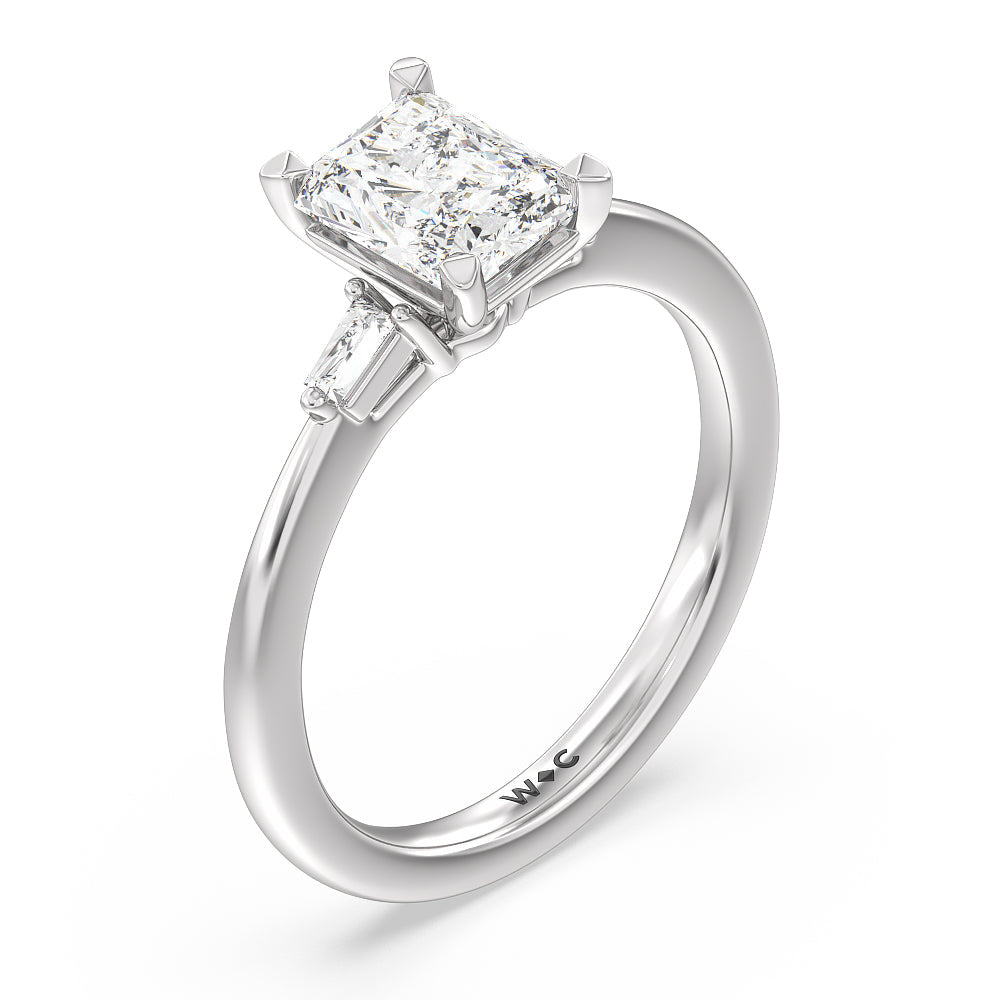 Baguette Side Stone Engagement Ring with Radiant Cut Diamond in 14KT Platinum view 3
