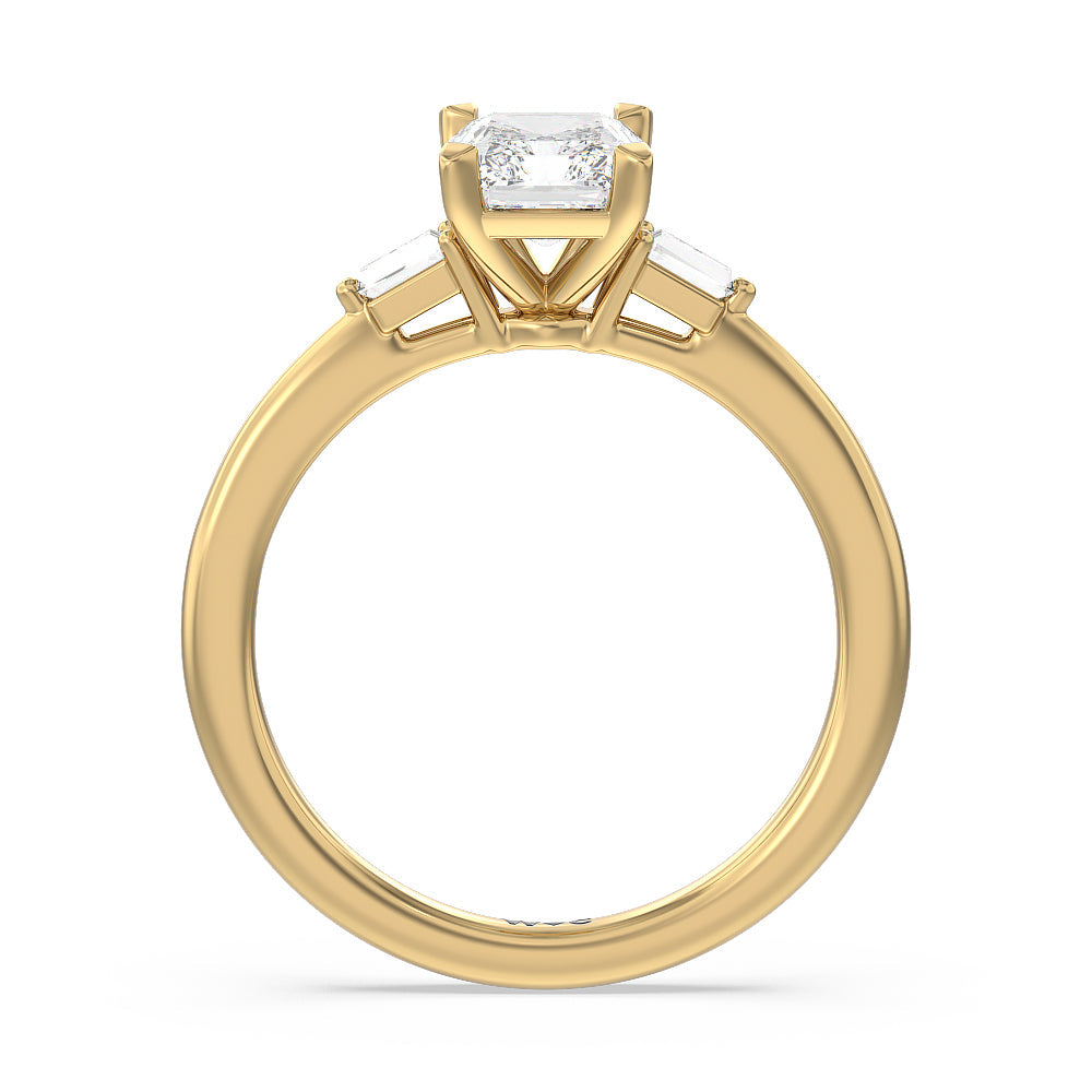 Baguette Side Stone Engagement Ring with Radiant Cut Diamond in 14KT Yellow Gold view 2
