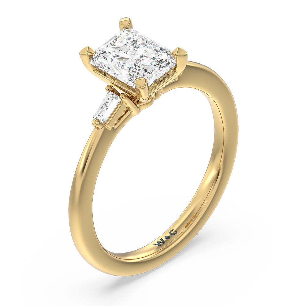 Baguette Side Stone Engagement Ring with Radiant Cut Diamond in 14KT Yellow Gold view 3
