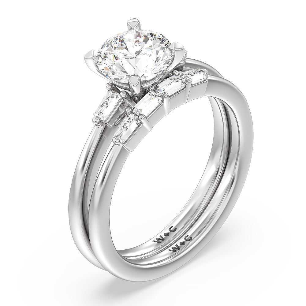 Baguette Side Stone Engagement Ring with Round Cut Diamond in 14KT Platinum view 4
