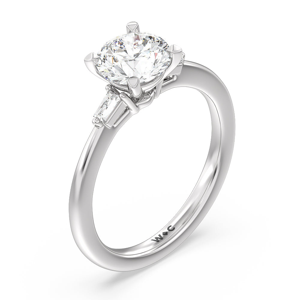 Baguette Side Stone Engagement Ring with Round Cut Diamond in 14KT Platinum view 3
