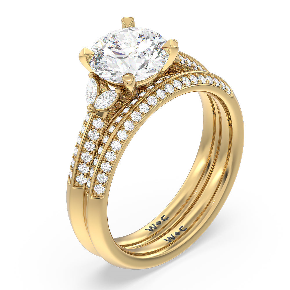 Knife Edge Pave & Side Stone Cathedral Diamond Engagement Ring with Emerald Cut Diamond in 14KT Yellow Gold view 4
