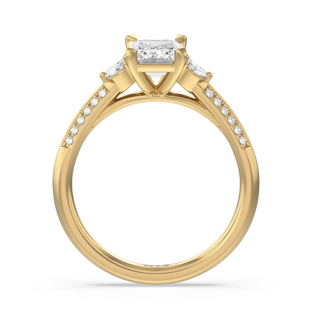 Knife Edge Pave & Side Stone Cathedral Diamond Engagement Ring with Emerald Cut Diamond in 14KT Yellow Gold view 2
