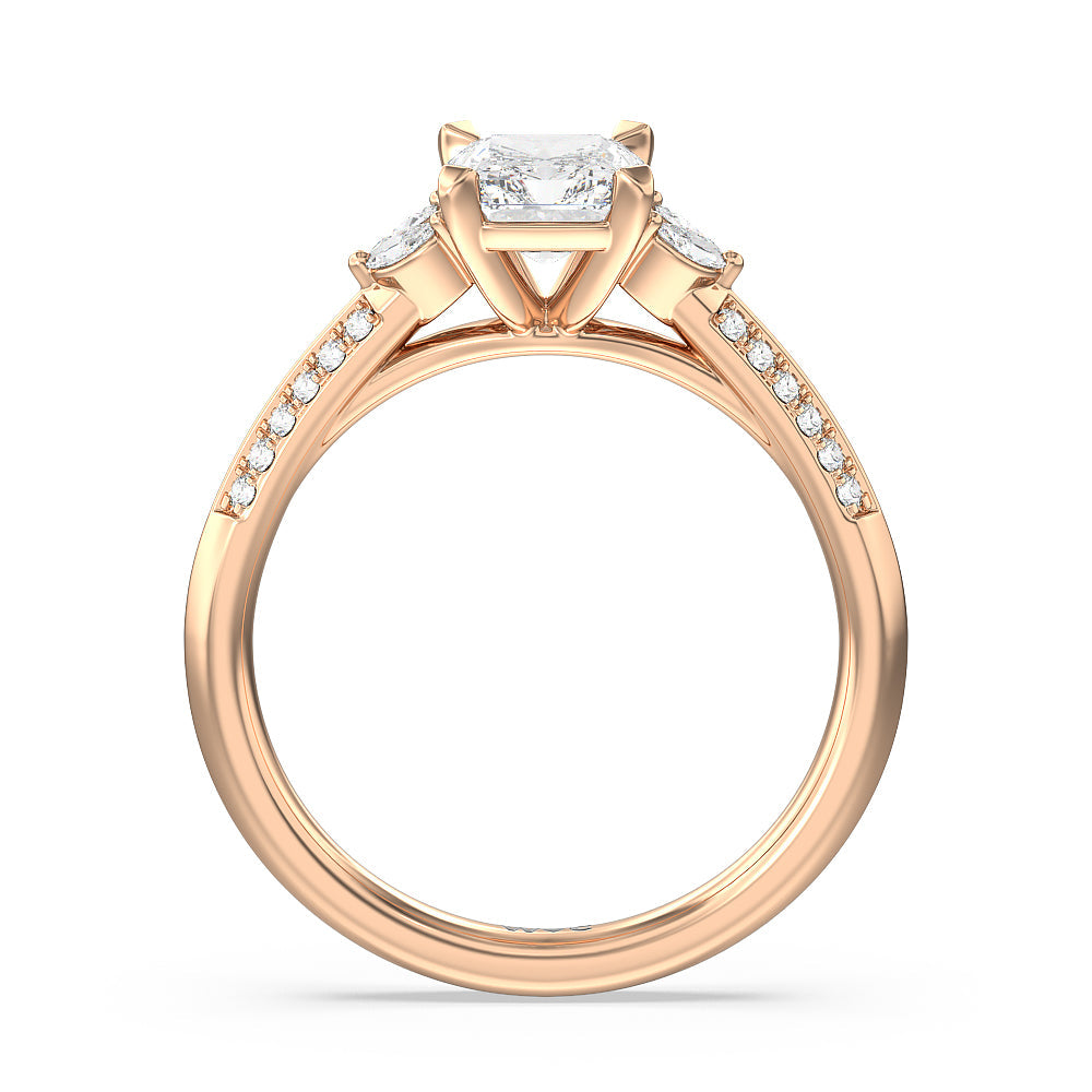 Knife Edge Pave & Side Stone Cathedral Diamond Engagement Ring with Radiant Cut Diamond in 14KT Rose Gold view 2
