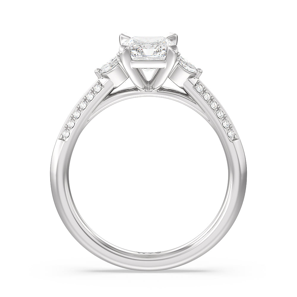 Knife Edge Pave & Side Stone Cathedral Diamond Engagement Ring with Radiant Cut Diamond in 14KT Platinum view 2
