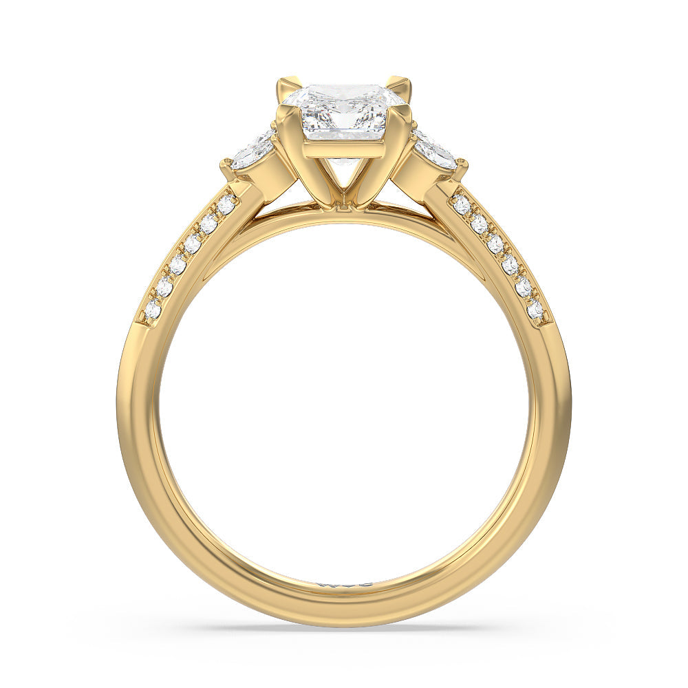 Knife Edge Pave & Side Stone Cathedral Diamond Engagement Ring with Radiant Cut Diamond in 14KT Yellow Gold view 2
