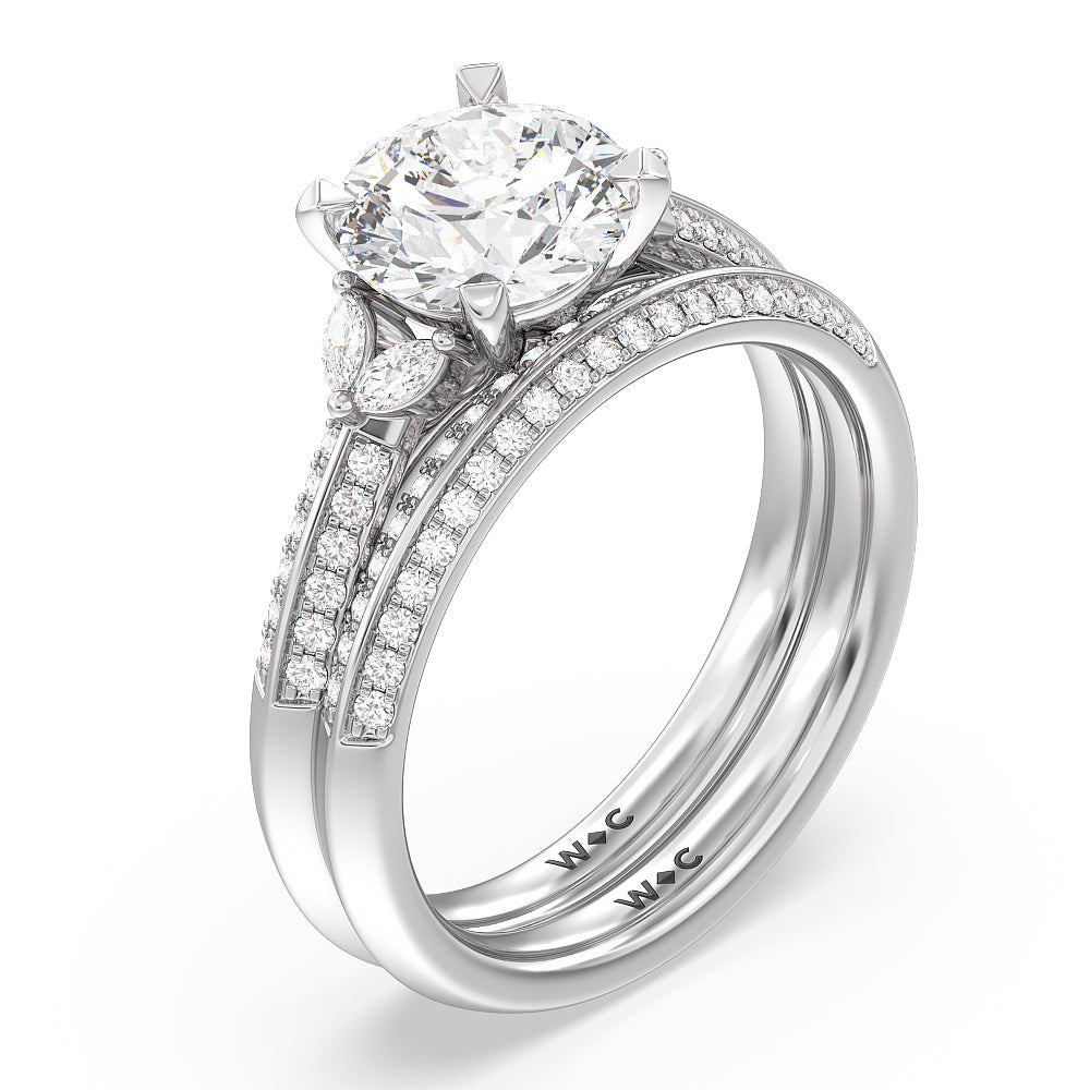 Knife Edge Pave & Side Stone Cathedral Diamond Engagement Ring with Round Cut Diamond in 14KT Platinum view 4
