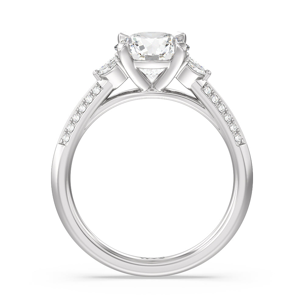 Knife Edge Pave & Side Stone Cathedral Diamond Engagement Ring with Round Cut Diamond in 14KT Platinum view 2
