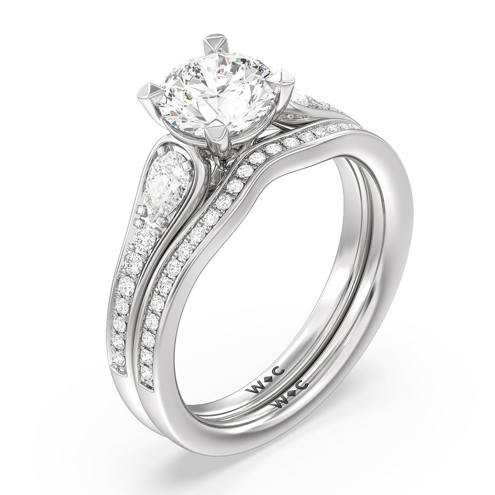 Three-Stone Pave Diamond Engagement Ring with Cushion Cut Diamond in 14KT Platinum view 4
