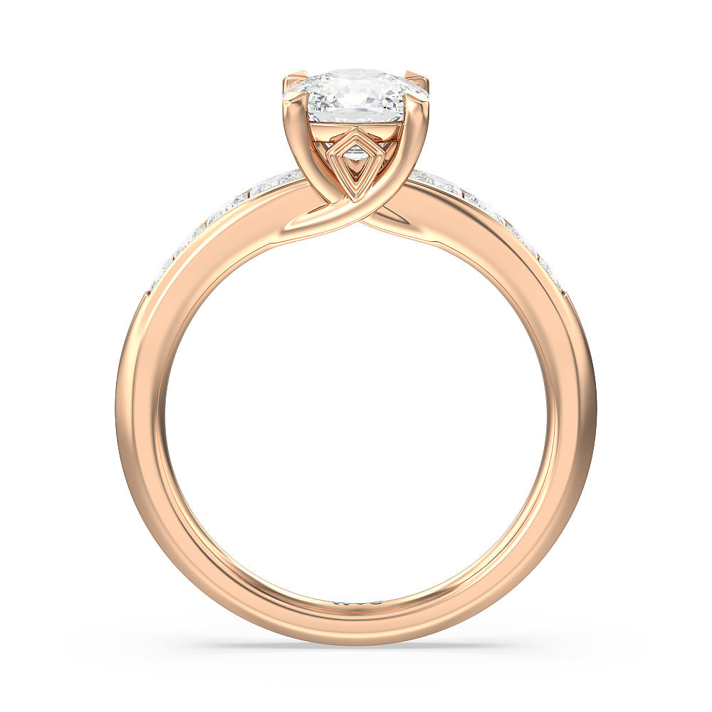 Classic Channel Set Princess Kite Basket Engagement Ring with Cushion Cut Diamond in 14KT Rose Gold view 2
