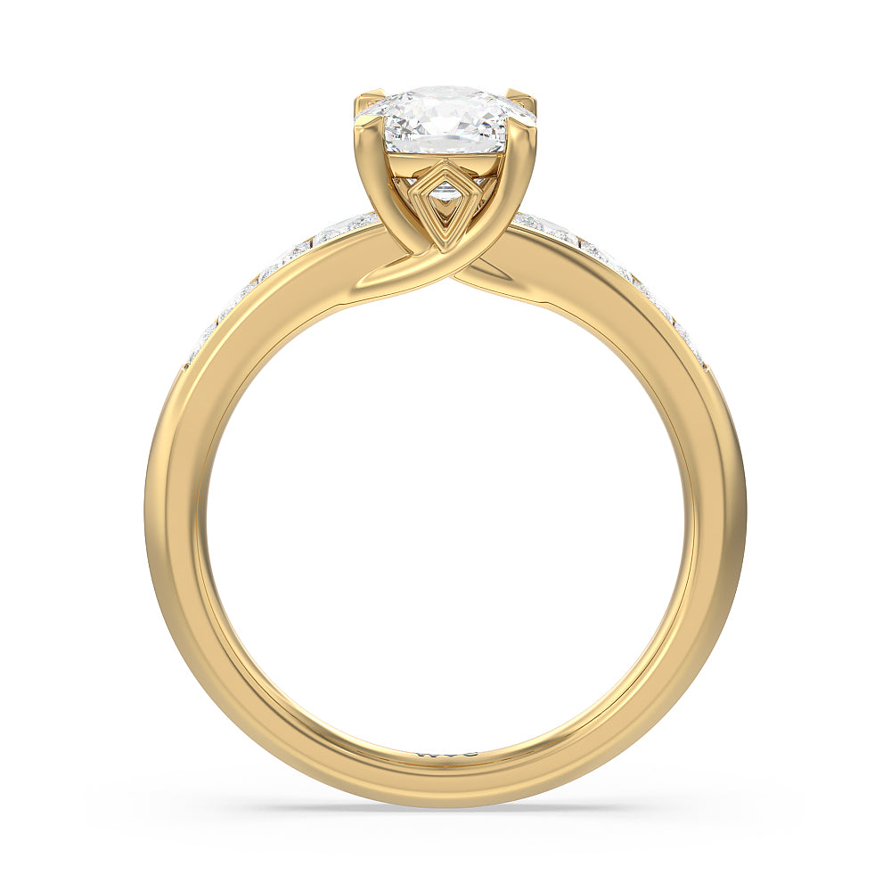 Classic Channel Set Princess Kite Basket Engagement Ring with Cushion Cut Diamond in 14KT Yellow Gold view 2
