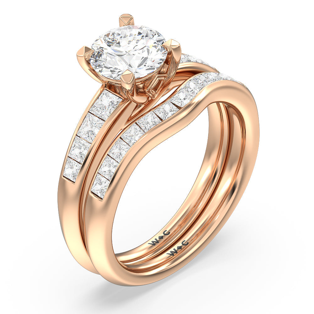 Classic Channel Set Princess Kite Basket Engagement Ring with Emerald Cut Diamond in 14KT Rose Gold view 4

