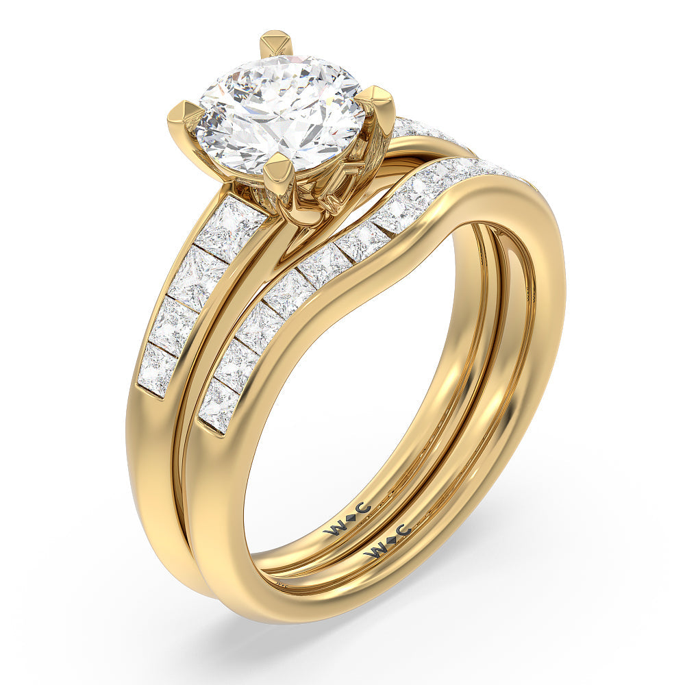Classic Channel Set Princess Kite Basket Engagement Ring with Emerald Cut Diamond in 14KT Yellow Gold view 4
