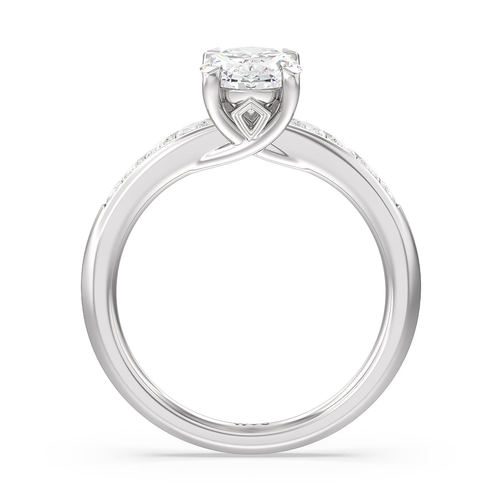 Classic Channel Set Princess Kite Basket Engagement Ring with Oval Cut Diamond in 14KT Platinum view 2

