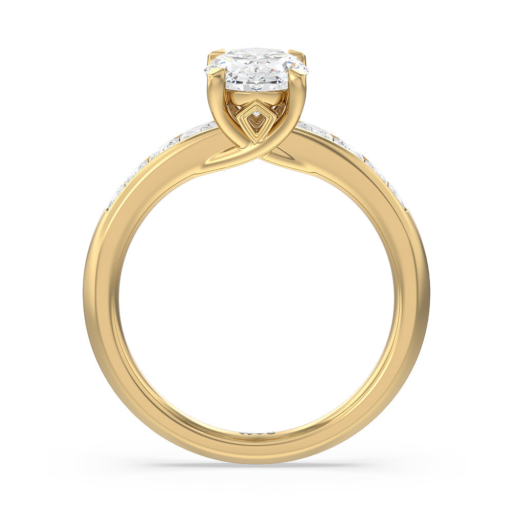 Classic Channel Set Princess Kite Basket Engagement Ring with Oval Cut Diamond in 14KT Yellow Gold view 2
