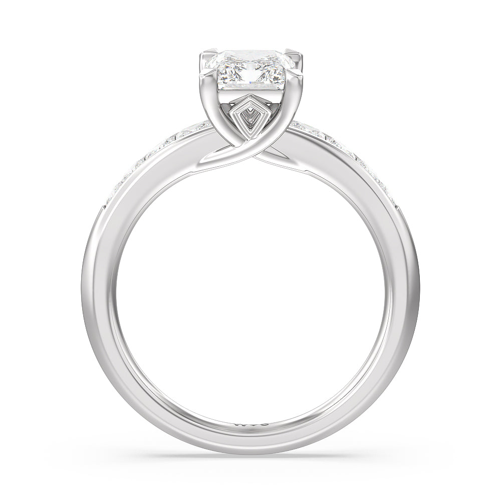 Classic Channel Set Princess Kite Basket Engagement Ring with Radiant Cut Diamond in 14KT Platinum view 2
