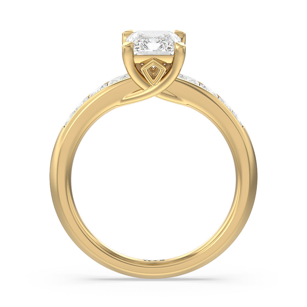 Classic Channel Set Princess Kite Basket Engagement Ring with Radiant Cut Diamond in 14KT Yellow Gold view 2
