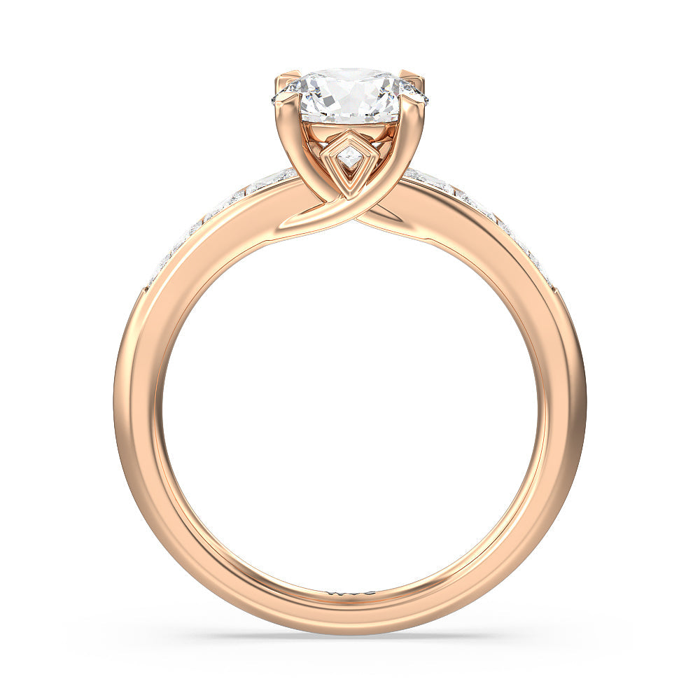 Classic Channel Set Princess Kite Basket Engagement Ring with Round Cut Diamond in 14KT Rose Gold view 2
