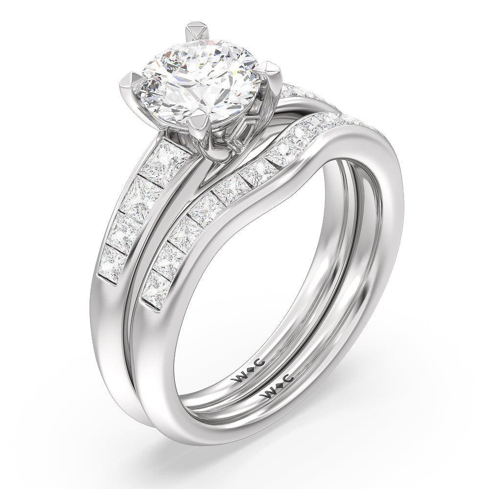 Classic Channel Set Princess Kite Basket Engagement Ring with Round Cut Diamond in 14KT Platinum view 4
