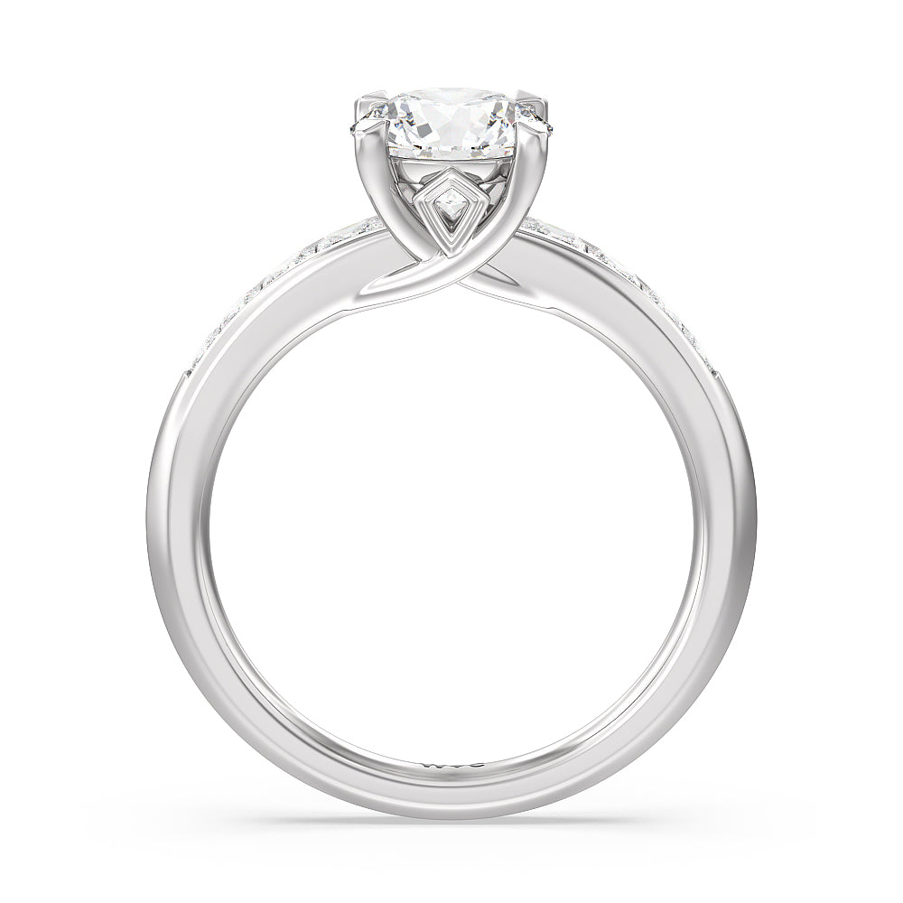 Classic Channel Set Princess Kite Basket Engagement Ring with Round Cut Diamond in 14KT Platinum view 2
