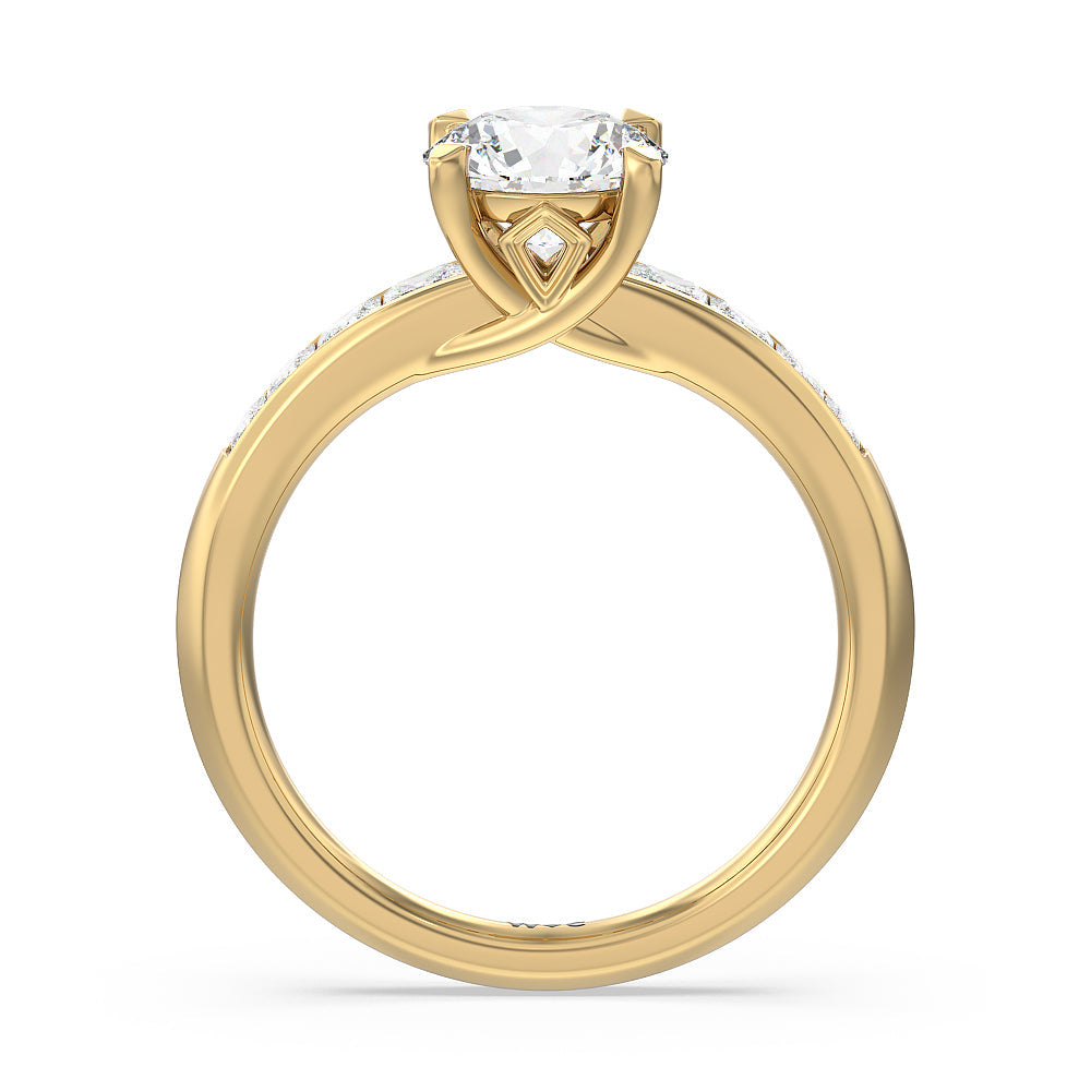 Classic Channel Set Princess Kite Basket Engagement Ring with Round Cut Diamond in 14KT Yellow Gold view 2
