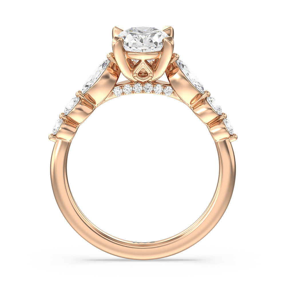 Oval Cut Glamorous Fancy Side Stones Cathedral Engagement Ring with Lab Grown Diamond in 14KT Rose Gold view 2
