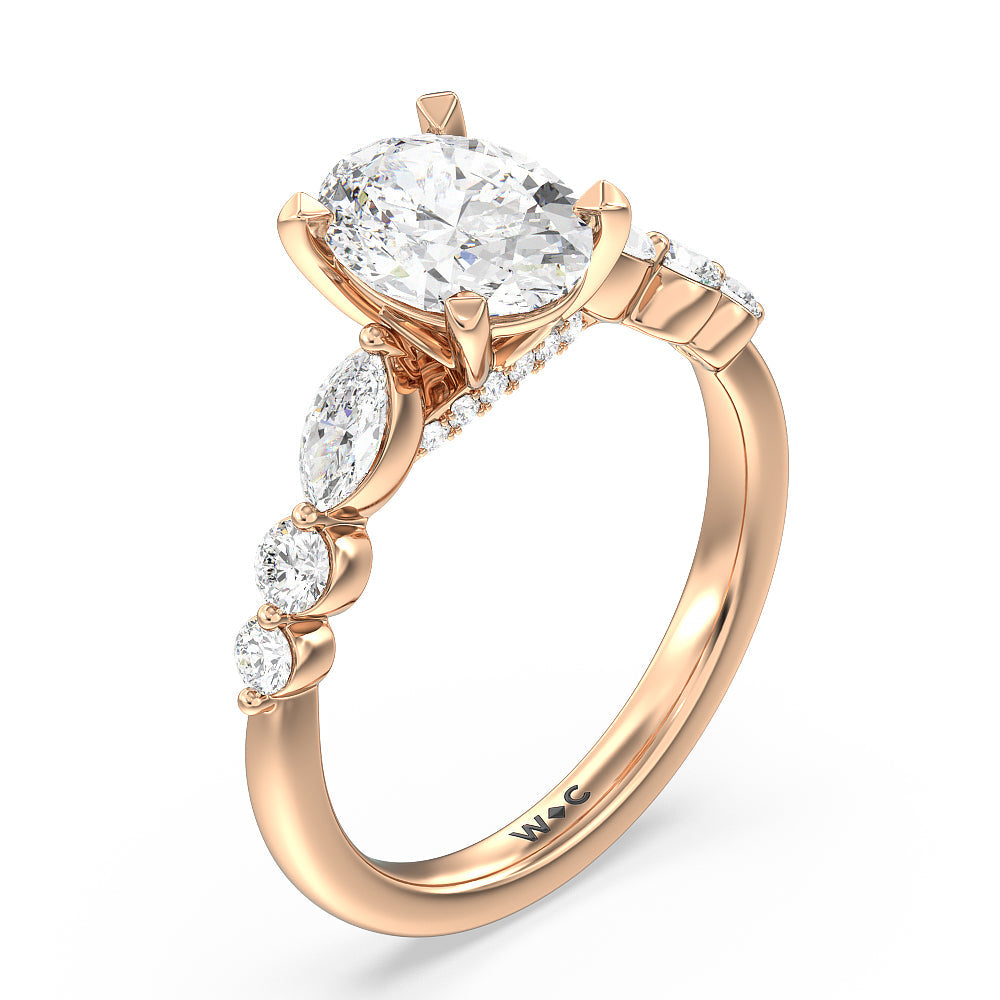 Oval Cut Glamorous Fancy Side Stones Cathedral Engagement Ring with Lab Grown Diamond in 14KT Rose Gold view 3
