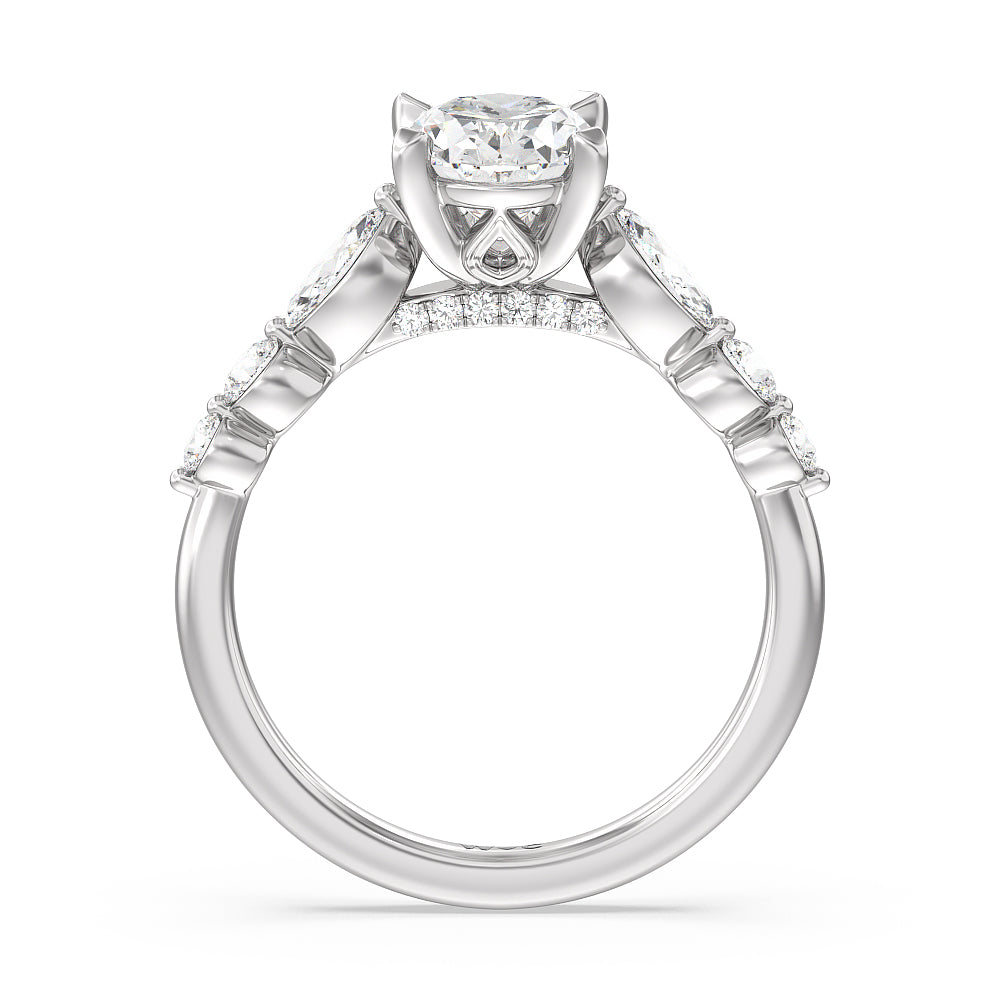 Oval Cut Glamorous Fancy Side Stones Cathedral Engagement Ring with Lab Grown Diamond in 14KT Platinum view 2
