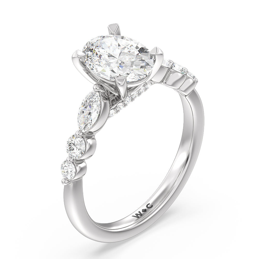 Oval Cut Glamorous Fancy Side Stones Cathedral Engagement Ring with Lab Grown Diamond in 14KT Platinum view 3
