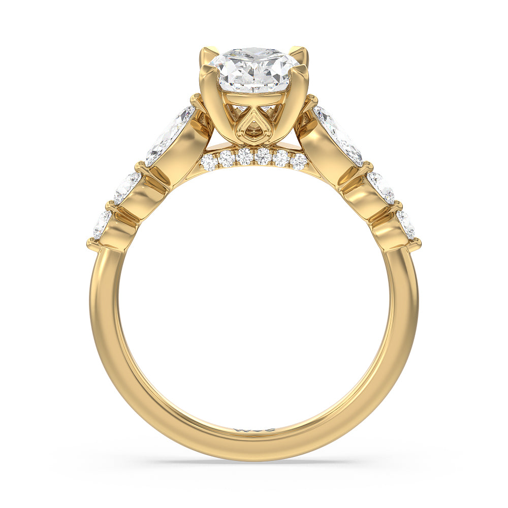Oval Cut Glamorous Fancy Side Stones Cathedral Engagement Ring with Lab Grown Diamond in 14KT Yellow Gold view 2
