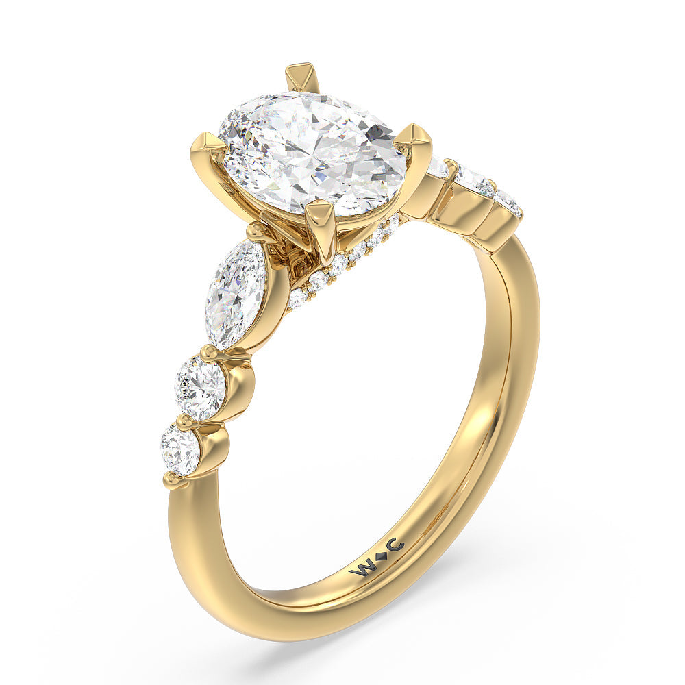 Oval Cut Glamorous Fancy Side Stones Cathedral Engagement Ring with Lab Grown Diamond in 14KT Yellow Gold view 3
