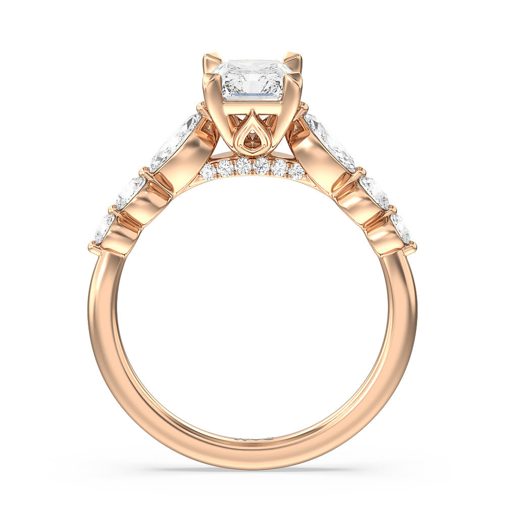Radiant Cut Glamorous Fancy Side Stones Cathedral Engagement Ring with Lab Grown Diamond in 14KT Rose Gold view 2
