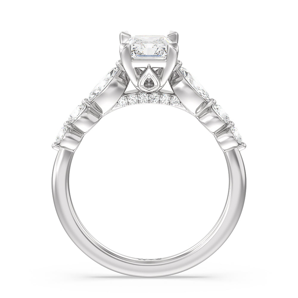 Radiant Cut Glamorous Fancy Side Stones Cathedral Engagement Ring with Lab Grown Diamond in 14KT Platinum view 2
