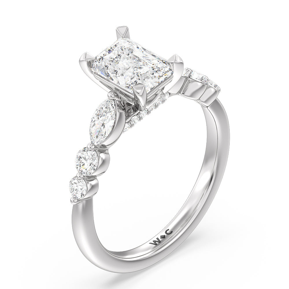 Radiant Cut Glamorous Fancy Side Stones Cathedral Engagement Ring with Lab Grown Diamond in 14KT Platinum view 3
