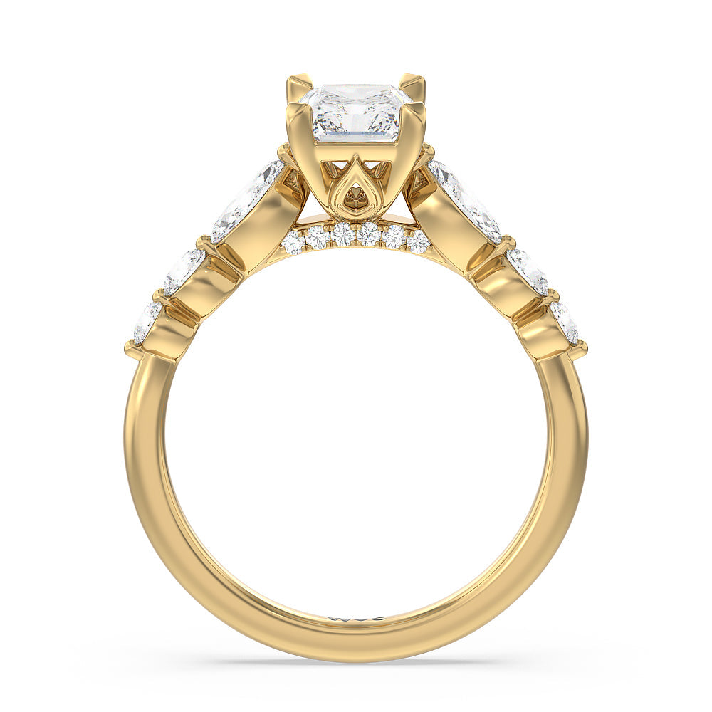 Radiant Cut Glamorous Fancy Side Stones Cathedral Engagement Ring with Lab Grown Diamond in 14KT Yellow Gold view 2
