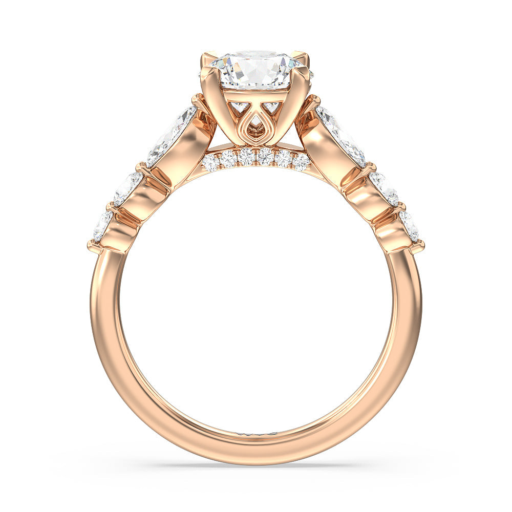 Round Cut Glamorous Fancy Side Stones Cathedral Engagement Ring with Lab Grown Diamond in 14KT Rose Gold view 2
