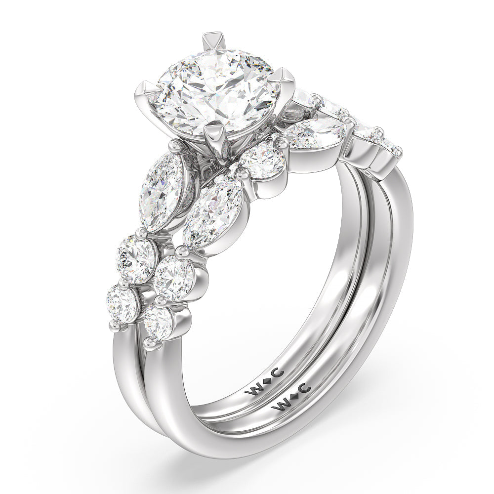 Round Cut Glamorous Fancy Side Stones Cathedral Engagement Ring with Lab Grown Diamond in 14KT Platinum view 4
