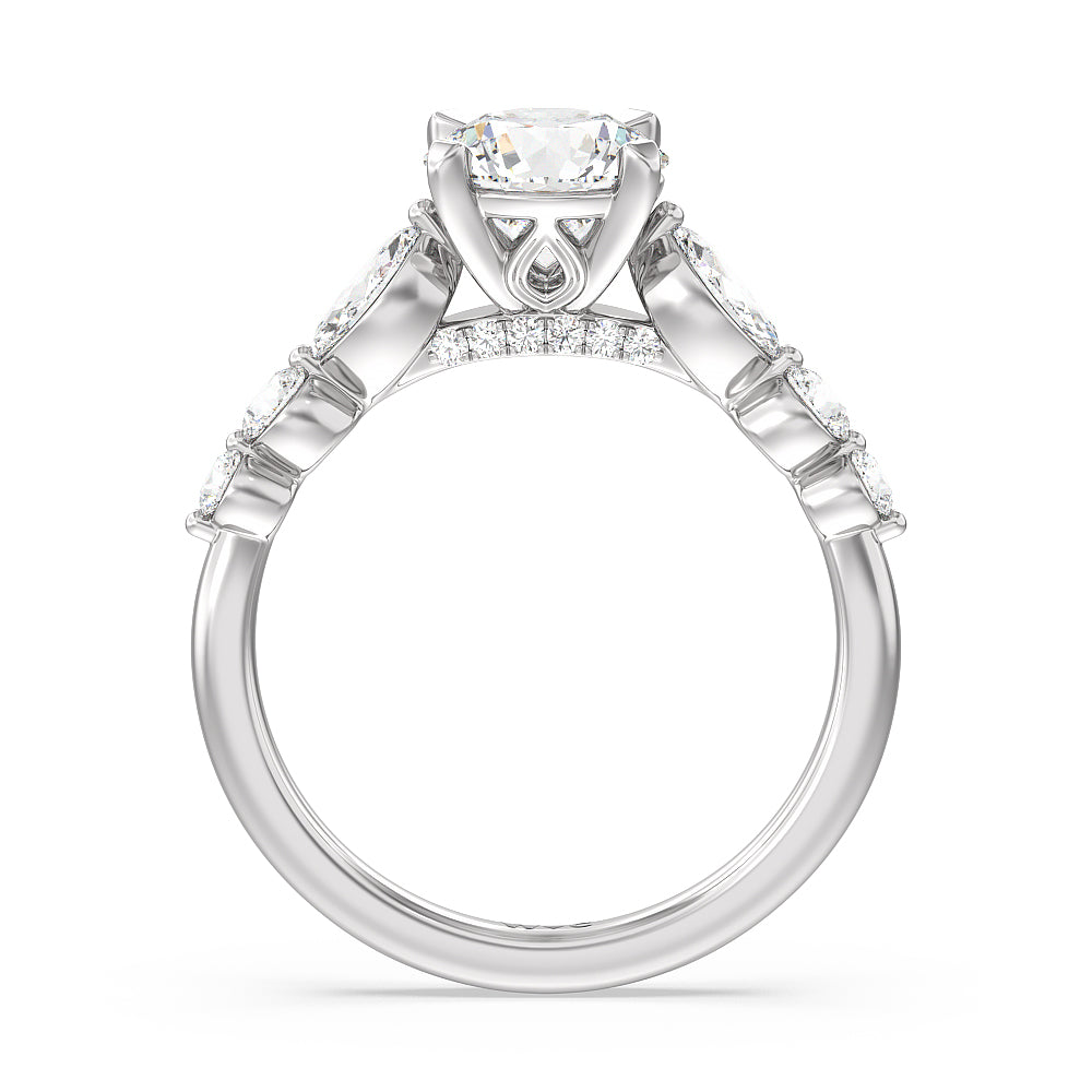 Round Cut Glamorous Fancy Side Stones Cathedral Engagement Ring with Lab Grown Diamond in 14KT Platinum view 2
