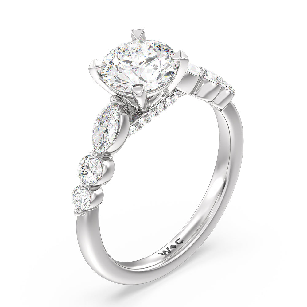 Round Cut Glamorous Fancy Side Stones Cathedral Engagement Ring with Lab Grown Diamond in 14KT Platinum view 3
