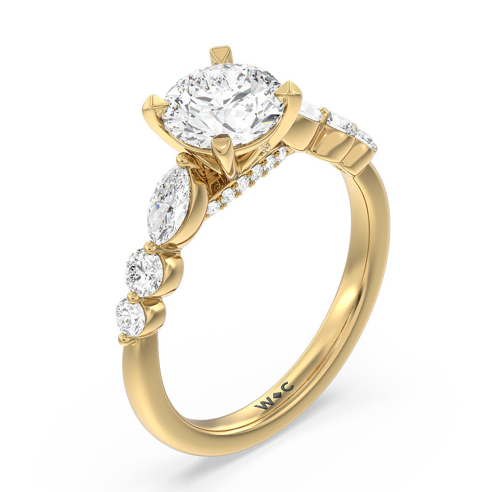 Glamorous Fancy Side Stones Cathedral Engagement Ring With Clarity