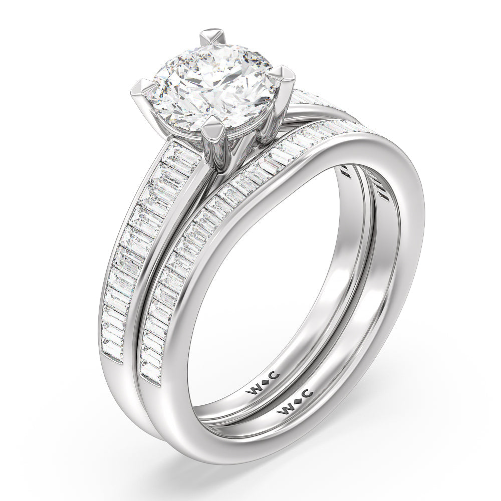 Elegant Channel Set Baguette Engagement Ring with Emerald Cut Diamond in 14KT Platinum view 4
