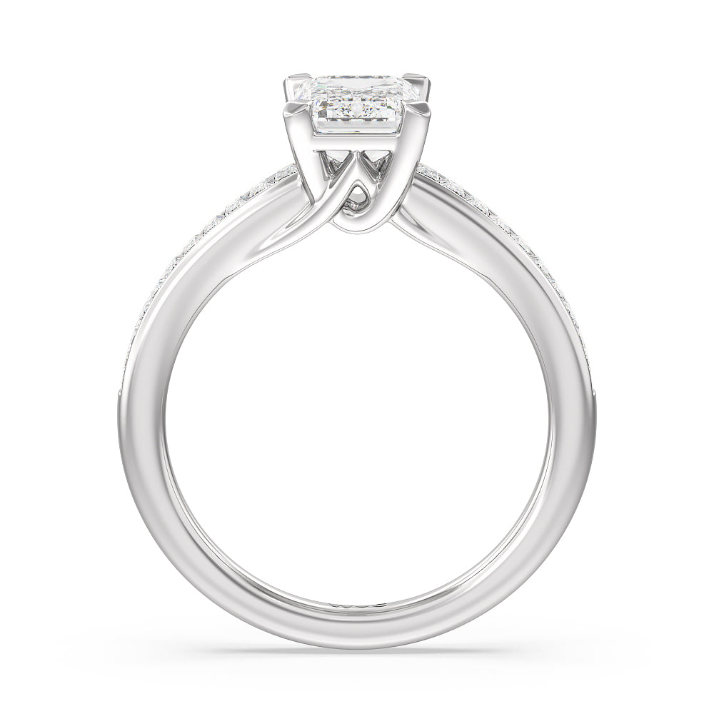 Elegant Channel Set Baguette Engagement Ring with Emerald Cut Diamond in 14KT Platinum view 2
