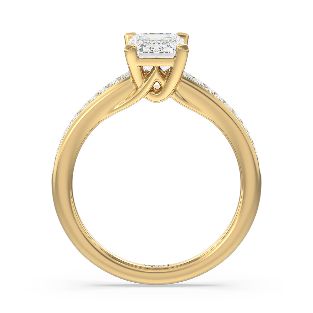 Elegant Channel Set Baguette Engagement Ring with Emerald Cut Diamond in 14KT Yellow Gold view 2
