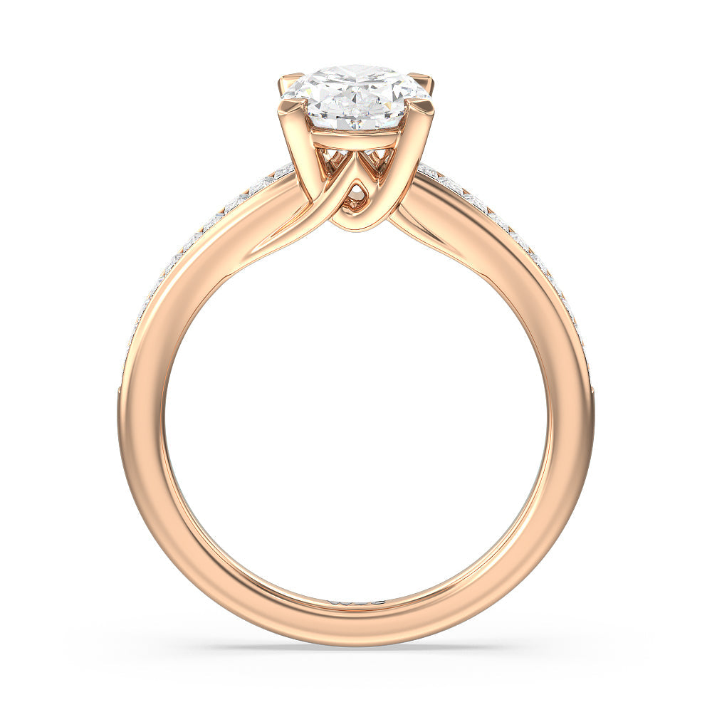 Elegant Channel Set Baguette Engagement Ring with Oval Cut Diamond in 14KT Rose Gold view 2

