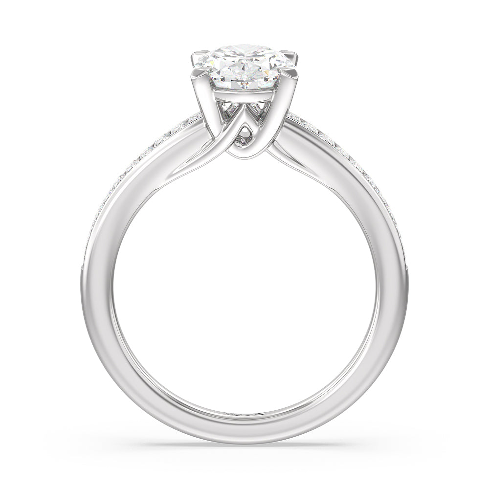 Elegant Channel Set Baguette Engagement Ring with Oval Cut Diamond in 14KT Platinum view 2
